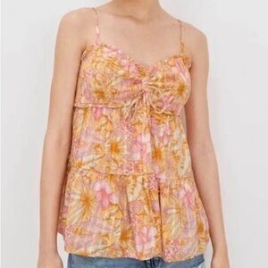 American Eagle Babydoll orange smocked top in L